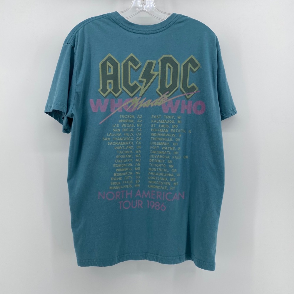 AC/DC Who Made Who 1986 North American Tour Graphic T-Shirt Teal Blue Large - Picture 3 of 6
